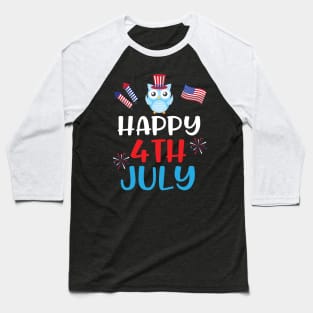 Owl With US Flag Hat Fireworks Happy Independence July 4th Day Americans Dad Mom Son Daughter Baseball T-Shirt